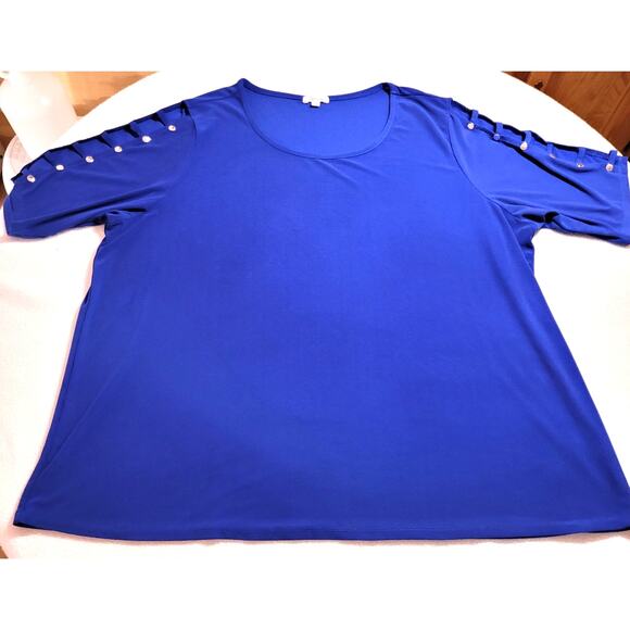 89th Madison Womens Top 3X Tunic Pullover Blue 3/4 Sleeve Arm Cutouts Minimalist - Picture 7 of 9